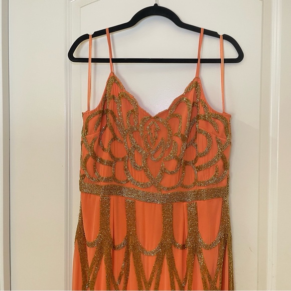 Virgo Lounge Orange Dress with Gold Metallic Beading - Picture 2 of 7